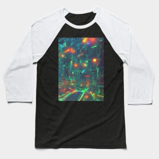 Cool Japanese Neon City Baseball T-Shirt